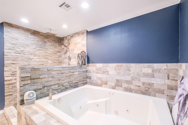 36602 Hondo Rd, Simonton, TX 77485 - bathroom featuring a whirlpool tub, recessed lighting, and a tile shower