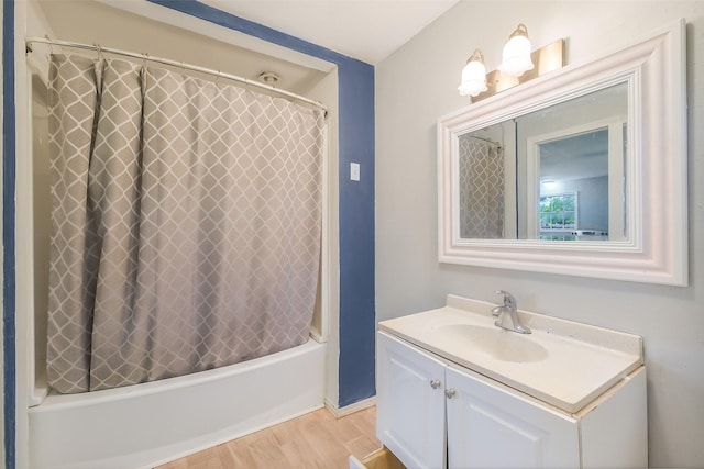 36602 Hondo Rd, Simonton, TX 77485 - full bath featuring shower / bath combo, vanity, and wood finished floors
