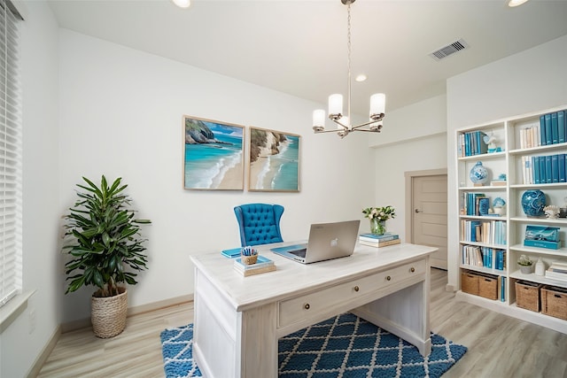 29423 Red Rocks Park Dr, Katy, TX 77494 - office space with light wood-style flooring, a chandelier, and recessed lighting