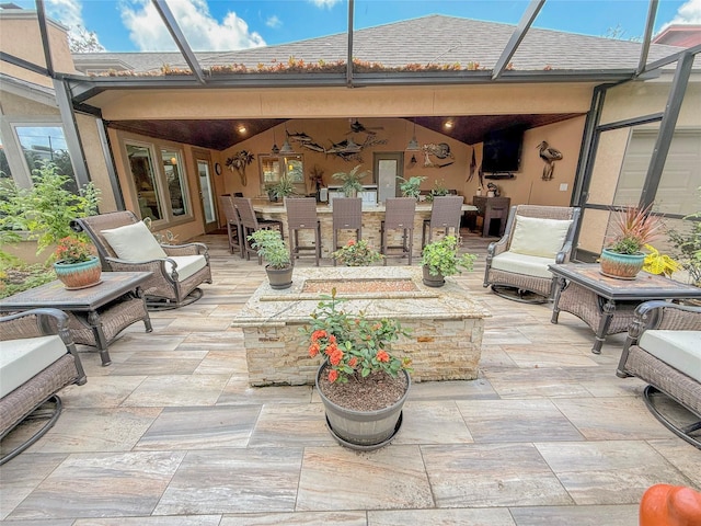 116 Cardinal St, Lake Jackson, TX 77566 - view of patio / terrace with glass enclosure and a ceiling fan