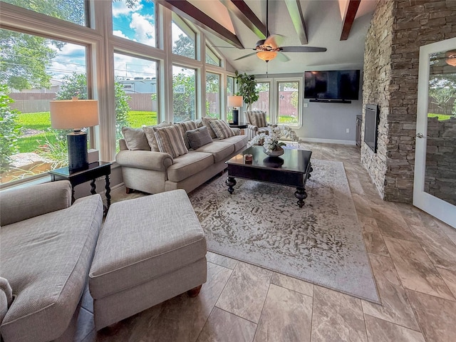 116 Cardinal St, Lake Jackson, TX 77566 - living room with ceiling fan and a fireplace
