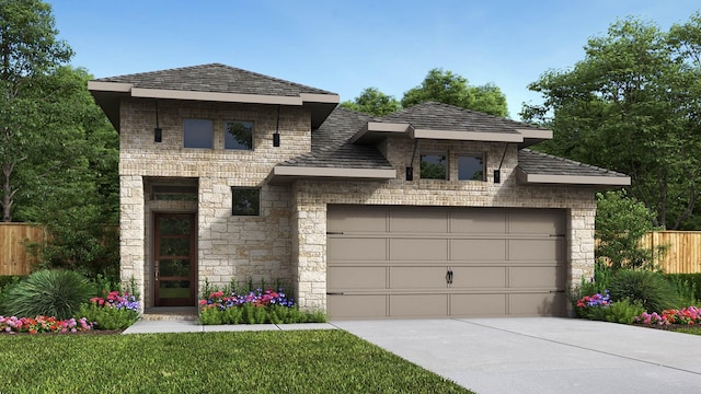 4638 Hydra Ln, Richmond, TX 77469 - view of front facade with stone siding, concrete driveway, and an attached garage
