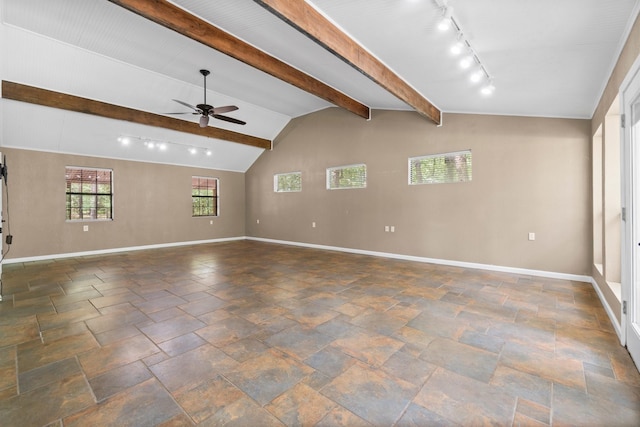 2540 Howell Rd, Corrigan, TX 75939 - spare room featuring ceiling fan, rail lighting, and stone tile floors