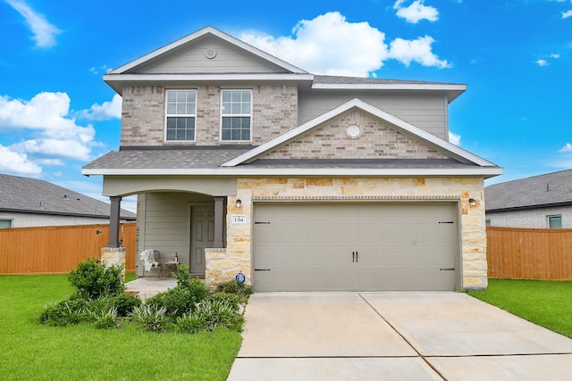 1314 Ponderosa Pine Dr, Rosharon, TX 77583 - traditional-style house featuring concrete driveway, a garage, roof with shingles, and stone siding