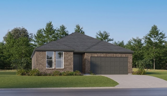 719 Blue Sky Pl, Beasley, TX 77417 - view of front facade with brick siding, an attached garage, a front lawn, and concrete driveway