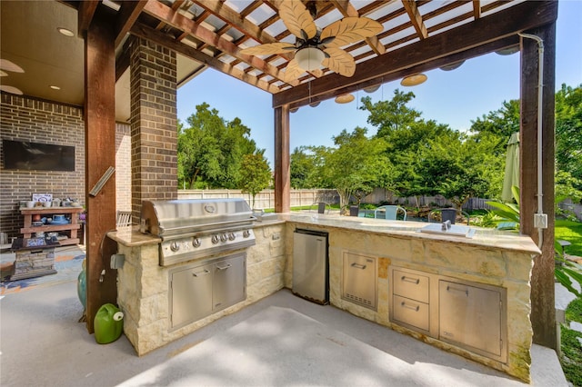 7003 Fall Creek Ln, Missouri City, TX 77459 - view of patio / terrace featuring ceiling fan, area for grilling, and a pergola