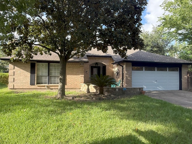 447 Elder Glen Dr, Webster, TX 77598 - single story home with brick siding, driveway, a front yard, and a garage
