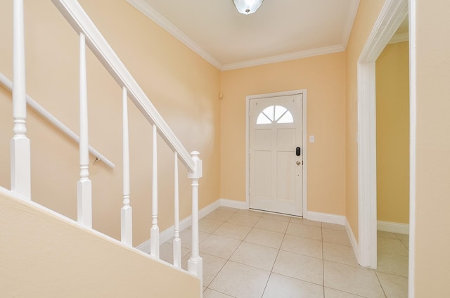 14707 Barryknoll Ln Unit 168, Houston, TX 77079 - foyer with tile patterned flooring, ornamental molding, and stairs