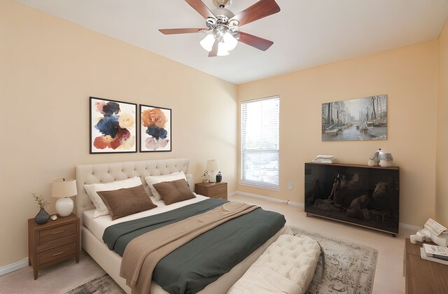 14707 Barryknoll Ln Unit 168, Houston, TX 77079 - bedroom with light colored carpet and ceiling fan