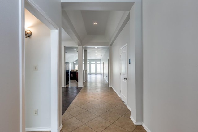16223 Cotton Grove Ln, Houston, TX 77044 - hallway with light tile patterned flooring and recessed lighting