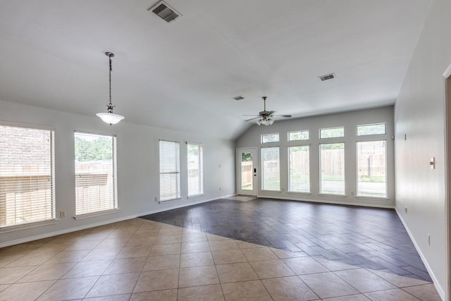 16223 Cotton Grove Ln, Houston, TX 77044 - tiled spare room featuring a ceiling fan and lofted ceiling