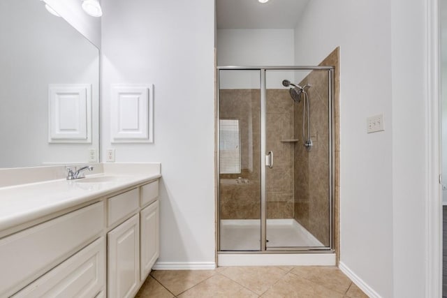 16223 Cotton Grove Ln, Houston, TX 77044 - bathroom featuring vanity, tile patterned floors, and a shower stall