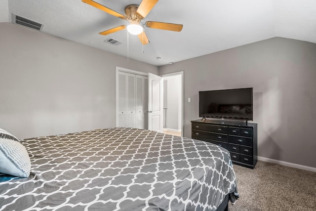 24111 Norchester Way, Spring, TX 77389 - carpeted bedroom featuring a closet, a ceiling fan, and vaulted ceiling