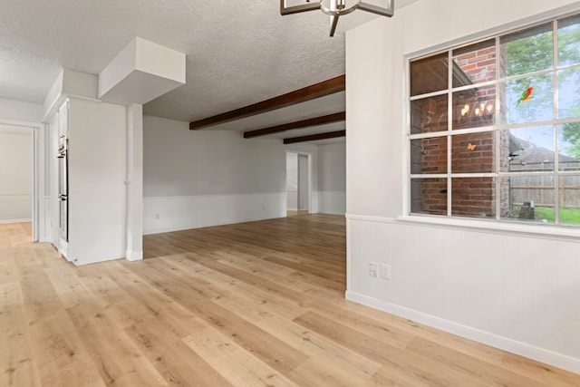 6515 Pebble Beach Dr, Houston, TX 77069 - unfurnished room with a textured ceiling, light wood finished floors, beamed ceiling, ceiling fan, and a wainscoted wall
