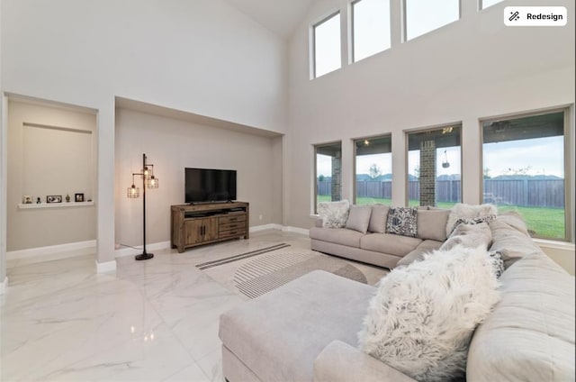 8922 Granary Gate Ln, Richmond, TX 77407 - living room with marble finish flooring and a high ceiling