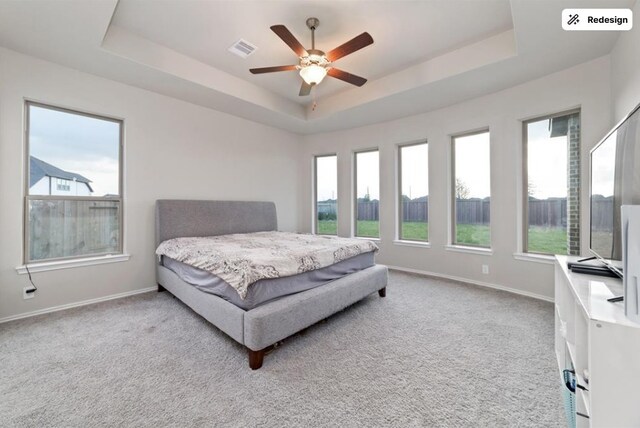 8922 Granary Gate Ln, Richmond, TX 77407 - bedroom with a raised ceiling, carpet flooring, and a ceiling fan