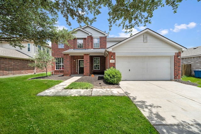 6306 Channelbrook Ln, Spring, TX 77379 - traditional-style house with brick siding, a front yard, driveway, and an attached garage