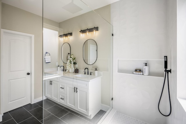 4101 E Rogers St, Houston, TX 77022 - full bath with double vanity and tile patterned floors