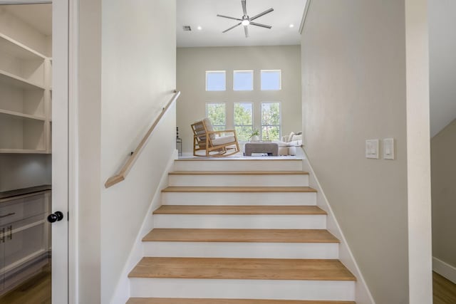 4101 E Rogers St, Houston, TX 77022 - stairway featuring a ceiling fan and recessed lighting