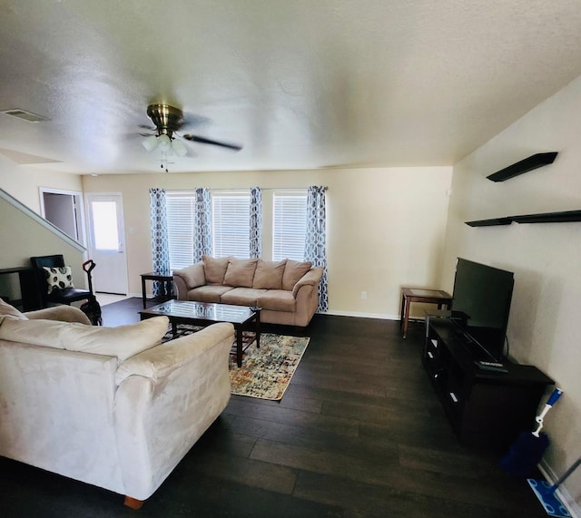 3154 Thicket Path Way, Katy, TX 77493 - living area featuring dark wood-style floors and ceiling fan