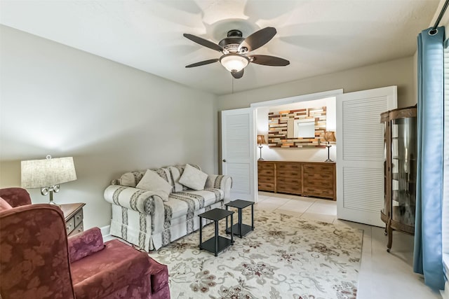 3914 Cherry Forest Dr, Houston, TX 77088 - living room with a ceiling fan and light tile patterned floors