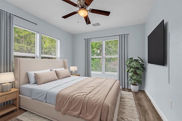 8215 Canyon St, Houston, TX 77051 - bedroom featuring multiple windows, wood finished floors, and a ceiling fan