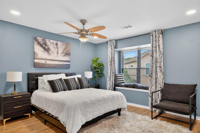 3663 Nasa Pkwy Unit 301, Seabrook, TX 77586 - bedroom with light wood-style floors, a ceiling fan, and recessed lighting