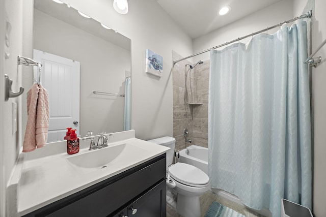 5442 Atwood Canyon Ct, Richmond, TX 77407 - full bath with vanity, shower / tub combo, tile patterned flooring, and recessed lighting
