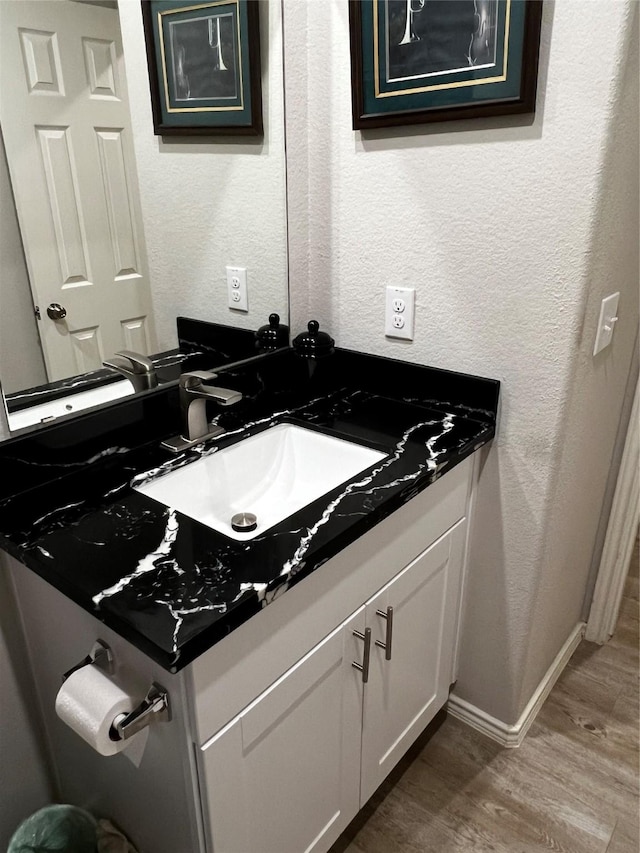 278 Cumberland Forest Dr, Magnolia, TX 77354 - bathroom featuring wood finished floors, vanity, and a textured wall