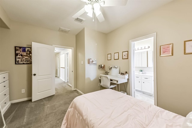 6402 Saint Jude Dr, Pasadena, TX 77505 - carpeted bedroom featuring ensuite bath and ceiling fan