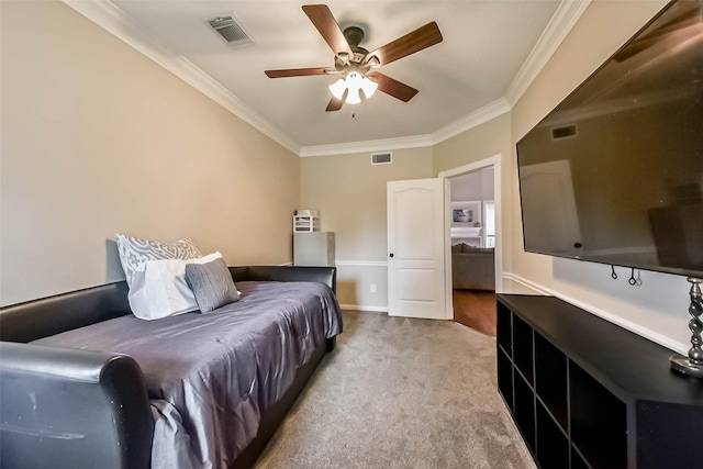 6402 Saint Jude Dr, Pasadena, TX 77505 - carpeted bedroom with crown molding and ceiling fan
