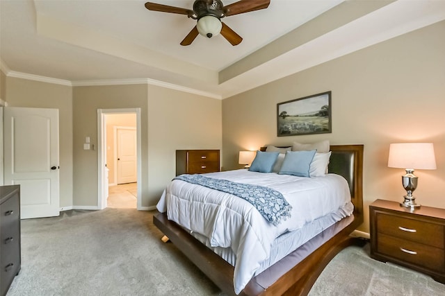 6402 Saint Jude Dr, Pasadena, TX 77505 - carpeted bedroom featuring a raised ceiling, ornamental molding, and ceiling fan
