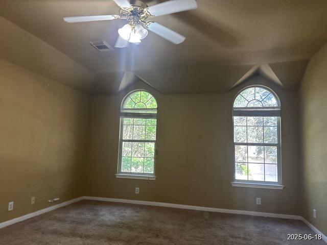 7306 Ellerby Pt, San Antonio, TX 78240 - carpeted empty room with lofted ceiling and ceiling fan