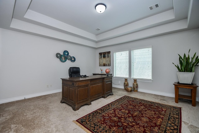 2710 Indigo Manor Ln, Katy, TX 77494 - office featuring a raised ceiling and light carpet
