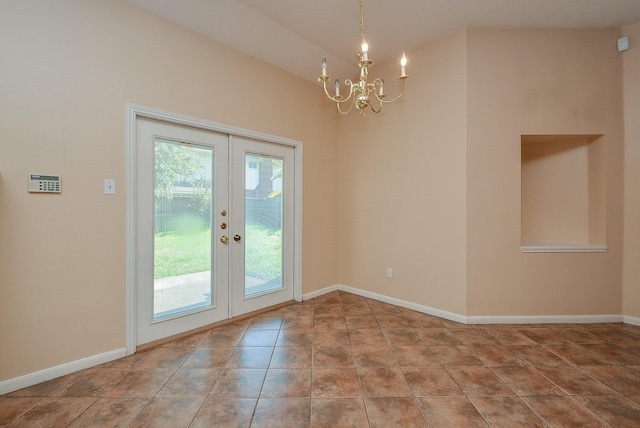 16902 Valley Palms Dr, Spring, TX 77379 - unfurnished dining area featuring french doors, a chandelier, and tile patterned floors
