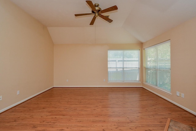 16902 Valley Palms Dr, Spring, TX 77379 - empty room with ceiling fan, vaulted ceiling, and wood finished floors