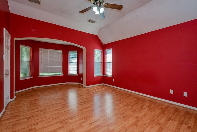 16902 Valley Palms Dr, Spring, TX 77379 - spare room featuring light wood-style flooring, ceiling fan, and vaulted ceiling