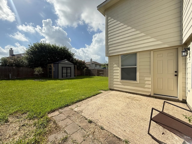 20918 Southhook Ct, Houston, TX 77073 - fenced backyard featuring a storage shed and a patio area