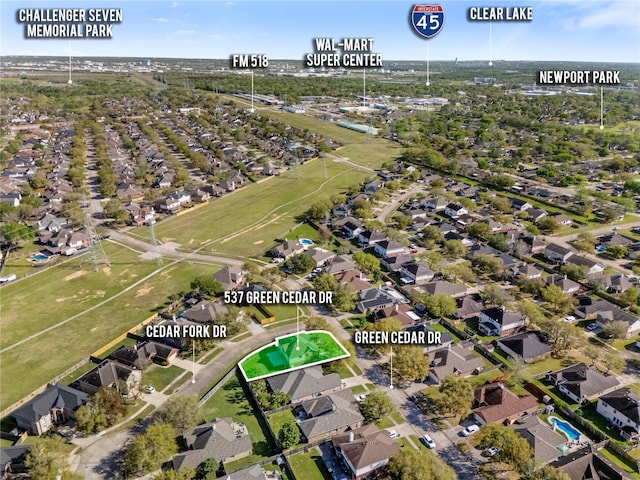 537 Green Cedar Dr, League City, TX 77573 - aerial view of property's location featuring nearby suburban area