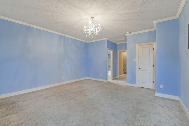 13622 Kluge Corner Ln, Cypress, TX 77429 - carpeted empty room featuring a chandelier, a textured ceiling, and ornamental molding