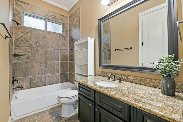 13622 Kluge Corner Ln, Cypress, TX 77429 - full bath with vanity, crown molding,  shower combination, and stone finish flooring