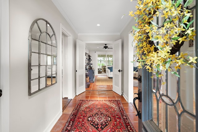 1219 Del Norte St, Houston, TX 77018 - corridor featuring ornamental molding, tile patterned floors, and recessed lighting