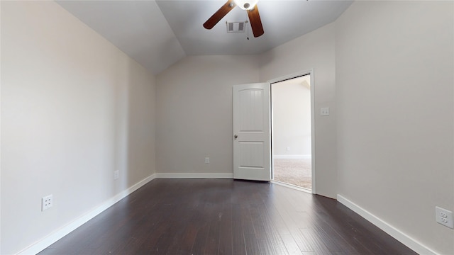 2135 Llerena Ln, League City, TX 77573 - unfurnished bedroom with dark wood-type flooring, lofted ceiling, and ceiling fan