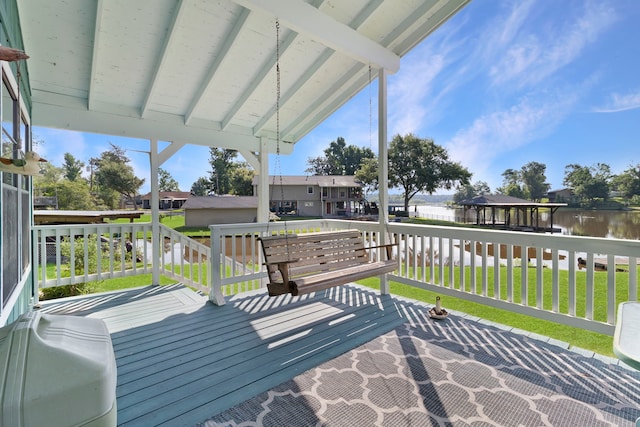 1575 Yaupon Cove Dr, Onalaska, TX 77360 - deck with a water view, a gazebo, and a yard