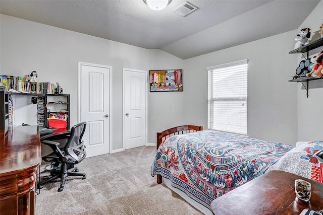 24030 Cannon Anello Ct, Katy, TX 77493 - bedroom featuring carpet flooring, vaulted ceiling, and a desk