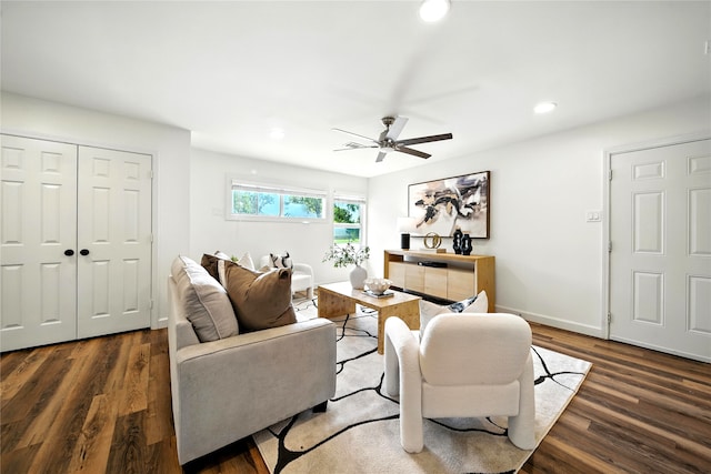 1610 Antoine Dr, Houston, TX 77055 - living room featuring a ceiling fan, recessed lighting, and wood finished floors