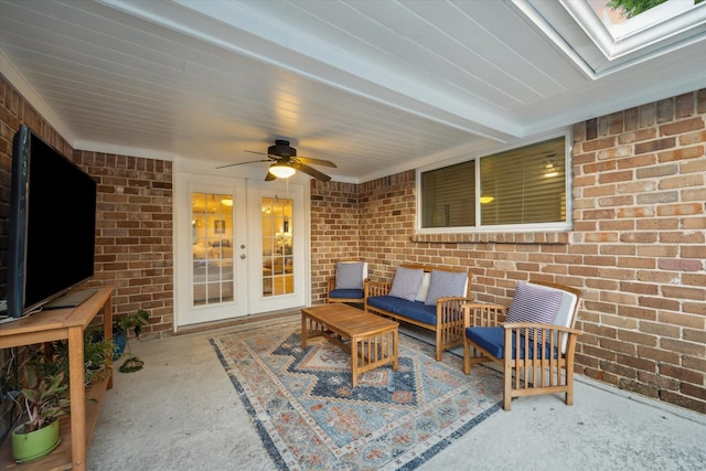 4611 Dunsmere St, Houston, TX 77018 - view of patio / terrace featuring ceiling fan, outdoor lounge area, and french doors