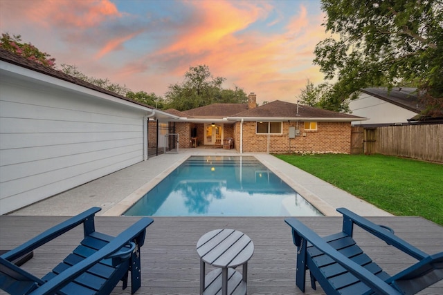 4611 Dunsmere St, Houston, TX 77018 - pool at dusk featuring a wooden deck and french doors