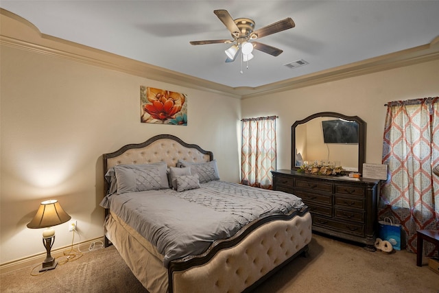 1541 3rd St, Hempstead, TX 77445 - bedroom with carpet, crown molding, and a ceiling fan