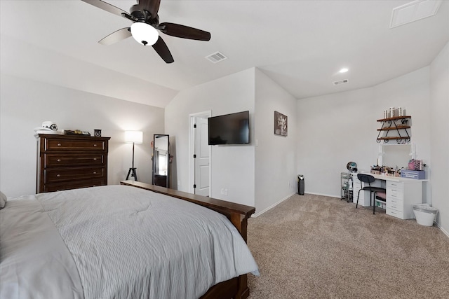 1055 Rancho Grande Dr, Channelview, TX 77530 - bedroom with carpet floors, ceiling fan, lofted ceiling, and an office area